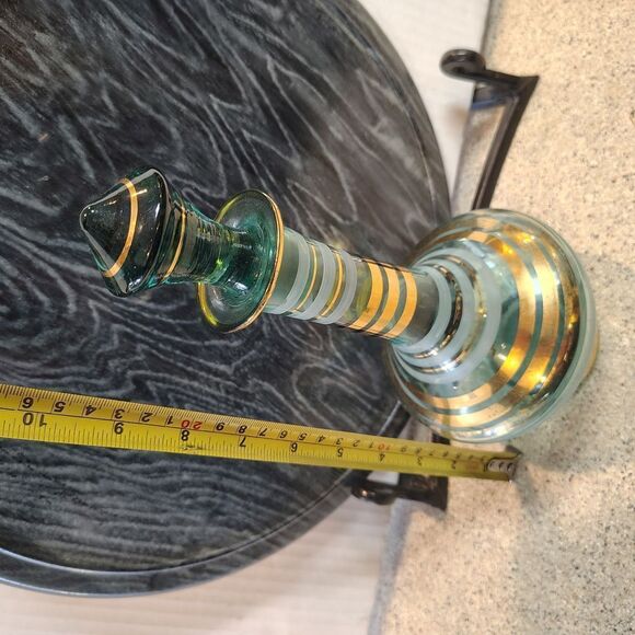 Elegant Green and Gold Striped Glass Decanter - Picture 2 of 6
